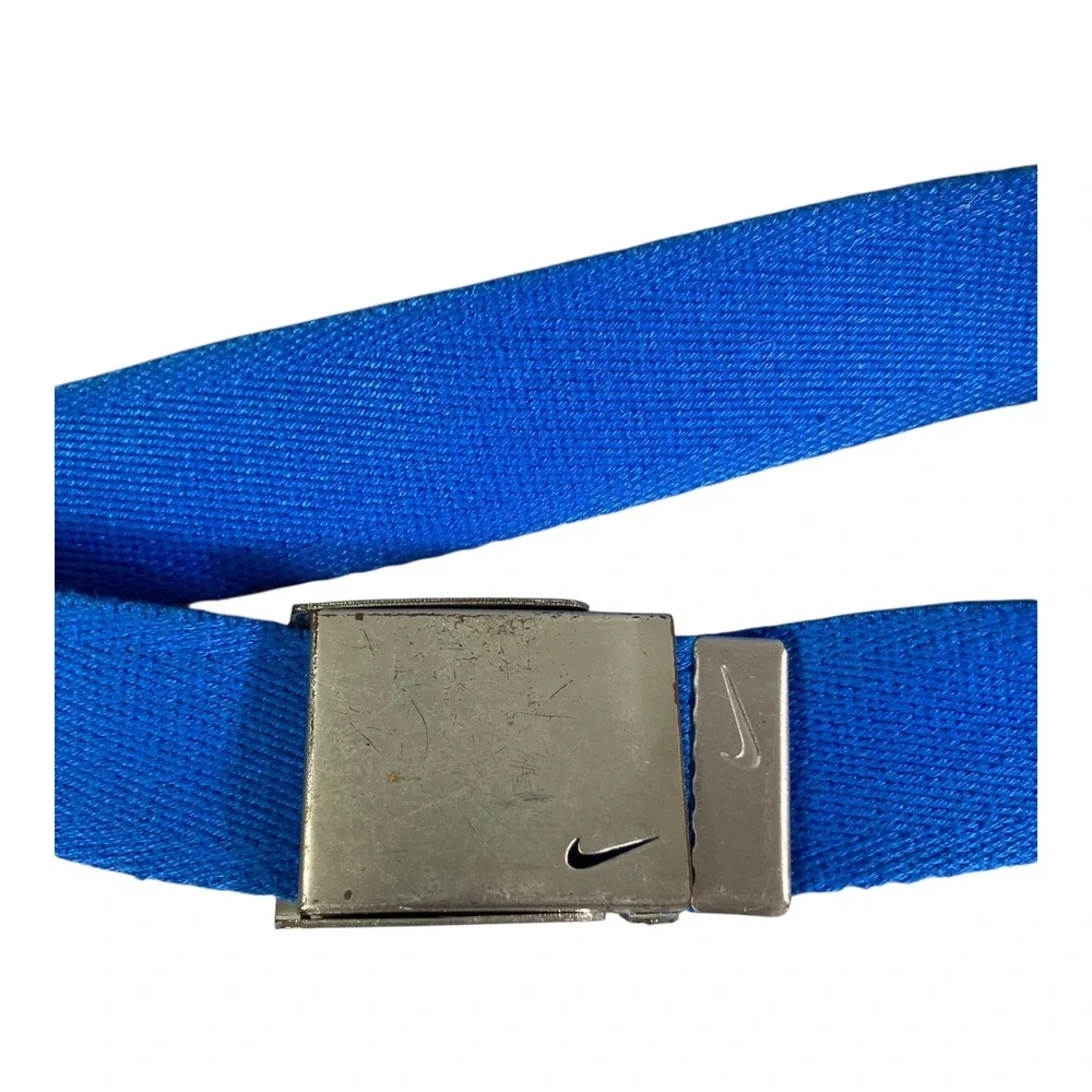 Nike Web Belt Blue Canvas Adjustable Silver Buckle Mens Casual Golf
